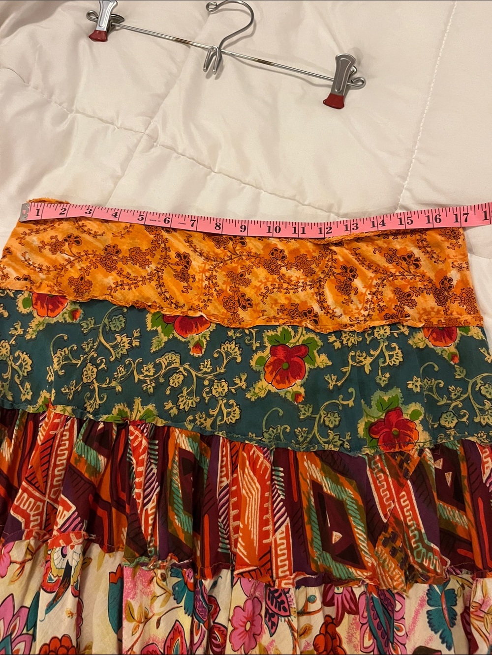 Alberto Makali Bohemian Tiered Floral Patchwork Skirt in Orange and Teal - Picture 3 of 4
